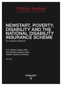 Cover image for 'Newstart, poverty, disability and the National Disability Insurance Scheme'