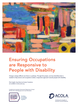 Cover image for 'Ensuring occupations are responsive to people with disability (report)'