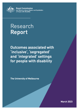 Cover image for 'Outcomes associated with ‘inclusive’, ‘segregated’ and ‘integrated’ settings for people with disability'