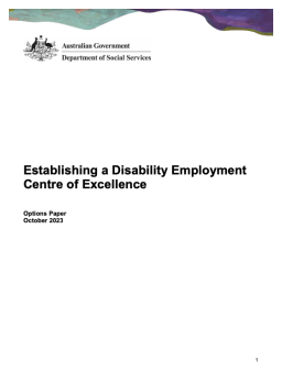 Cover image for 'Establishing a Disability Employment Centre of Excellence: options paper'