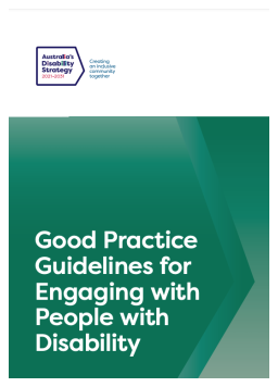 Cover image for 'Good practice guidelines for engaging with people with disability'