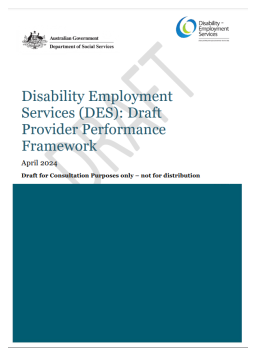 Cover image for 'Disability Employment Services (DES): draft provider performance framework'