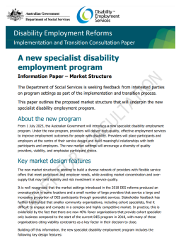 Cover image for 'A new specialist disability employment program: information paper – market structure'