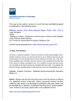 Cover image for 'Getting on at work: progression and promotion of women with disability in the Victorian public service'