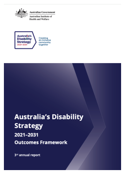 Cover image for 'Australia’s disability strategy 2021–2031 outcomes framework: third annual report'