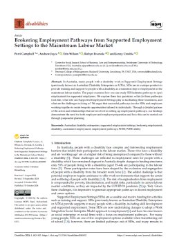 Cover image for 'Brokering employment pathways from supported employment settings to the mainstream labour market'