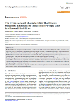 Cover image for 'The organisational characteristics that enable successful employment transition for people with intellectual disabilities'