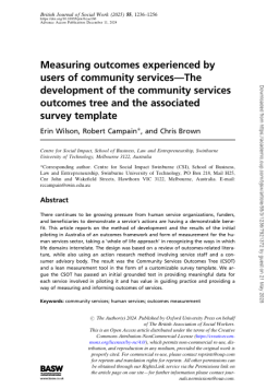 Cover image for 'Measuring outcomes experienced by users of community services'
