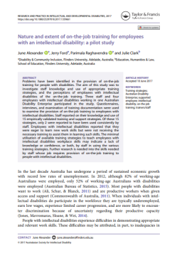 Cover image for 'Nature and extent of on-the-job training for employees with an intellectual disability'