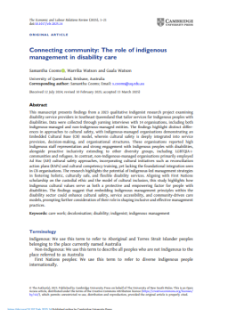 Cover image for 'Connecting community: the role of Indigenous management in disability care'