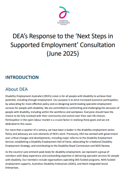 Cover image for 'DEA's response to the 'next steps in supported employment' consultation'