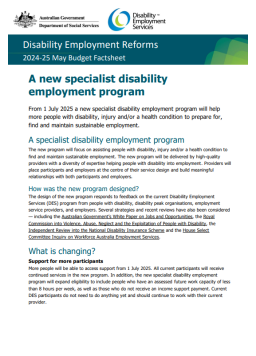 Cover image for 'A new specialist disability employment program'