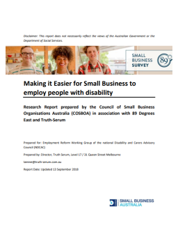 Cover image for 'Making it easier for small business to employ people with disability'