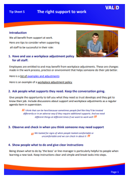 Cover image for 'The right support to work: tip sheet 5'