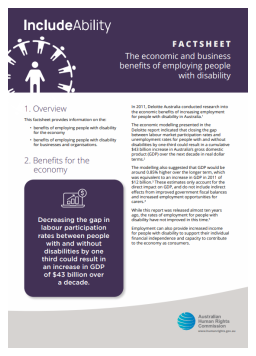 Cover image for 'The economic and business benefits of employing people with disability: fact sheet (PDF)'