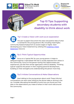 Cover image for 'Top 10 tips: supporting secondary students with disability to think about work'
