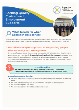 Cover image for 'Seeking quality Customised Employment supports'