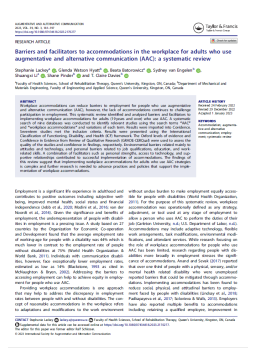 Cover image for 'Barriers and facilitators to accommodations in the workplace for adults who use augmentative and alternative communication (AAC)'