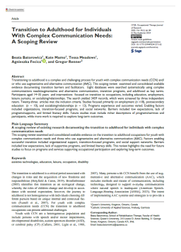 Cover image for 'Transition to adulthood for individuals with complex communication needs'