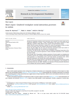 Cover image for 'Gendered workplace social interaction processes in autism'