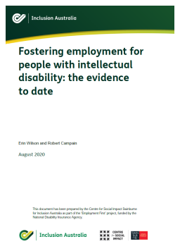 Cover image for 'Fostering employment for people with intellectual disability: the evidence to date'