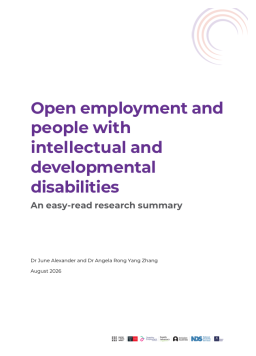 Cover image for 'Open employment and people with intellectual and developmental disabilities: an easy-read research summary (PDF)'