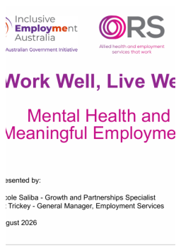 Cover image for 'Work well, live well – mental health and meaningful employment: transcript (PDF)'